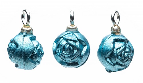 Turquoise Rose Ornament, Pkg. 3